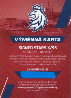 NĚMEČEK David SportZoo Hokejové Česko 2024 Signed Stars SS-DN /95 Redemption