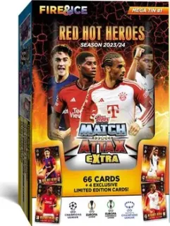 Velká plechovka Mega Tin Topps Match Attax Extra 2023/2024 #1 Red Hot Heroes