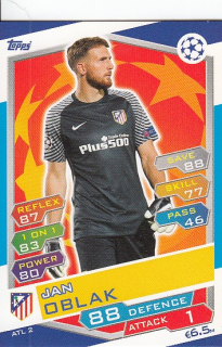 OBLAK Jan Topps Match Attax 2016/2017 Champions league ATL2