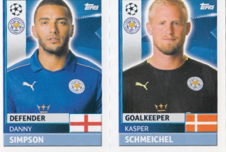 SCHMEICHEL Kasper SIMPSON Topps Sticker 2016/2017 Champions league LEI4 LEI5