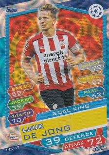 De JONG Luuk Topps Match Attax 2016/2017 Champions league PSV17