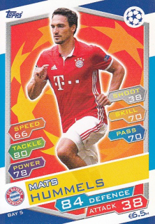 HUMMELS Mats Match Attax 2016/2017 Champions league BAY5