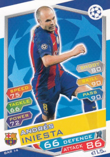 INIESTA Andrés Topps Match Attax 2016/2017 Champions league BAR14