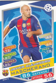 MASCHERANO Javier Topps Match Attax 2016/2017 Champions League BAR6