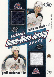 KLESLA Rostislav SANDERSON DENIS Marc TUGNUTT Ron Pacific Heads Up 2002/2003 Game-Worn Jersey Quads č. 10